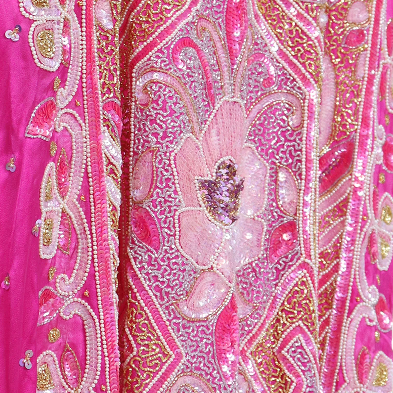 1980s Hot Pink Vintage Caftan With Raised Gold Beading and Sequins