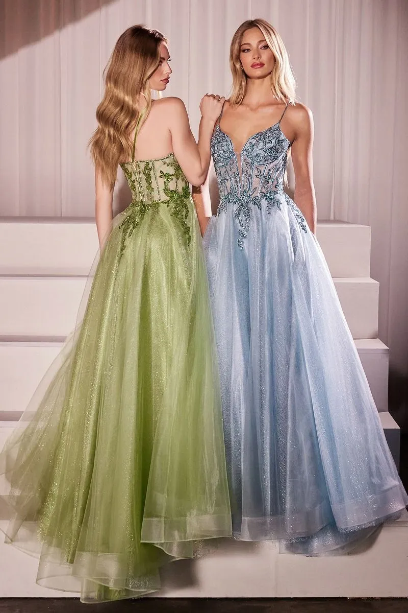 A-LINE LAYERED TULLE GOWN & LACE EMBELLISHED BODICE CDCC0881