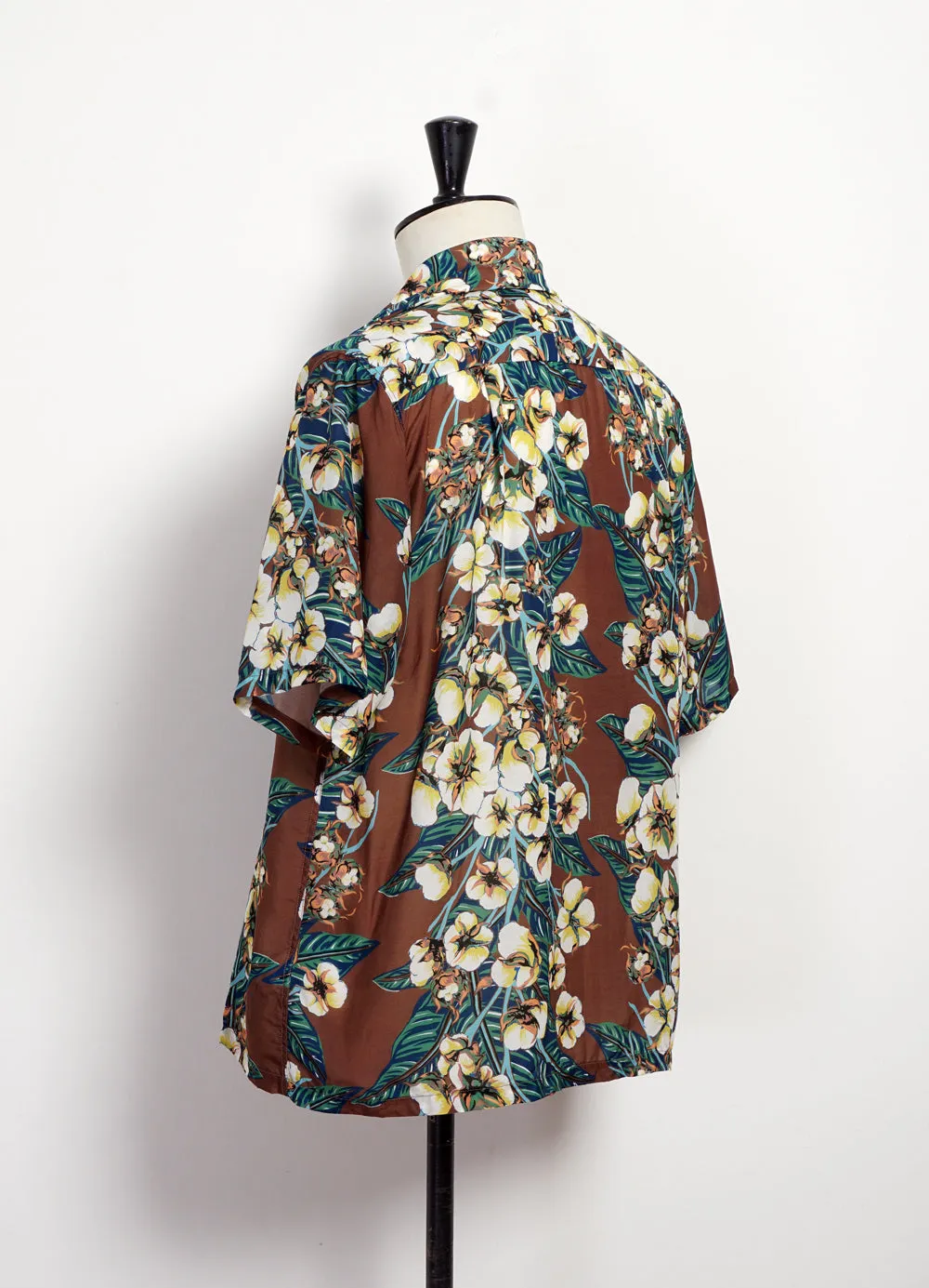 ALOHA SHIRT | Silk Rayon Flower Shirt | Brown