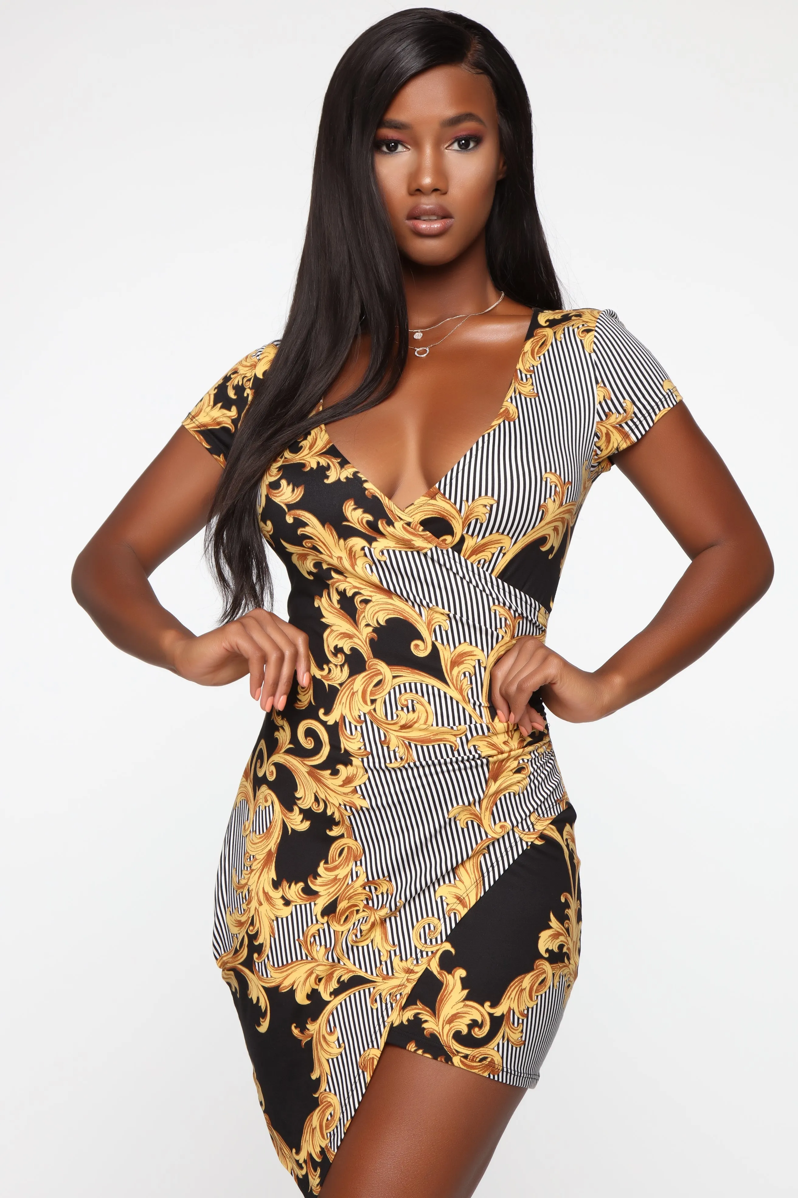 Always Fortunate Mini Dress - Black/Gold