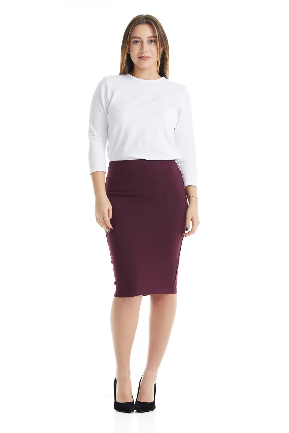 Basic below the knee snug pencil skirt 'Houston'