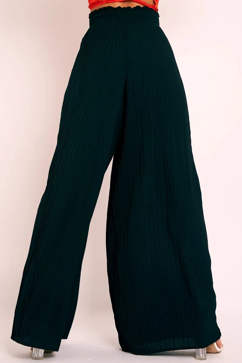 Black Plisse Frill Waist Wide Leg Trousers - Otta