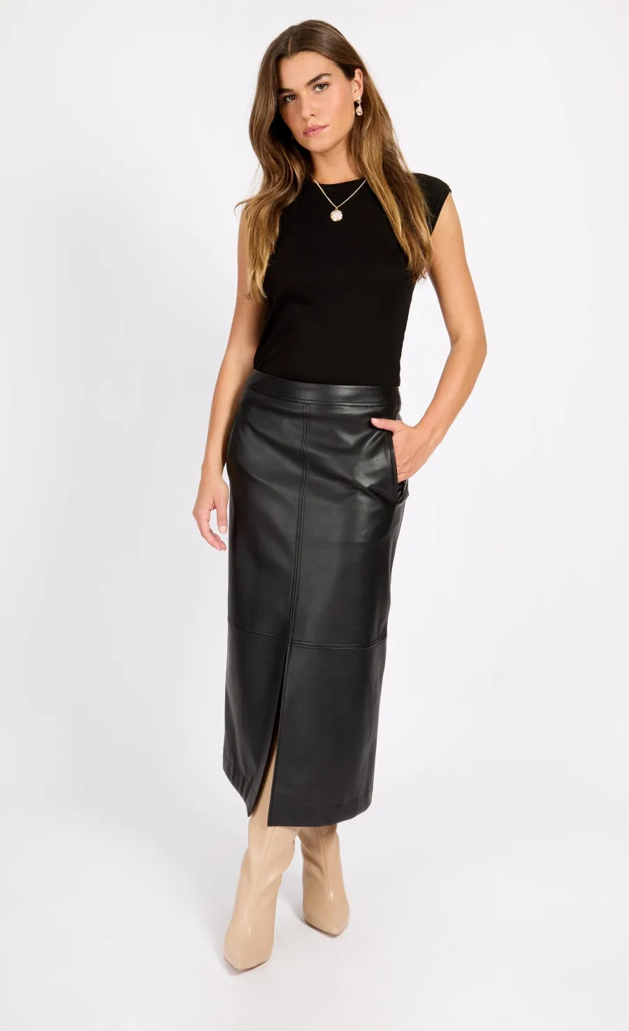 Black PU Midaxi Skirt by Vogue Williams