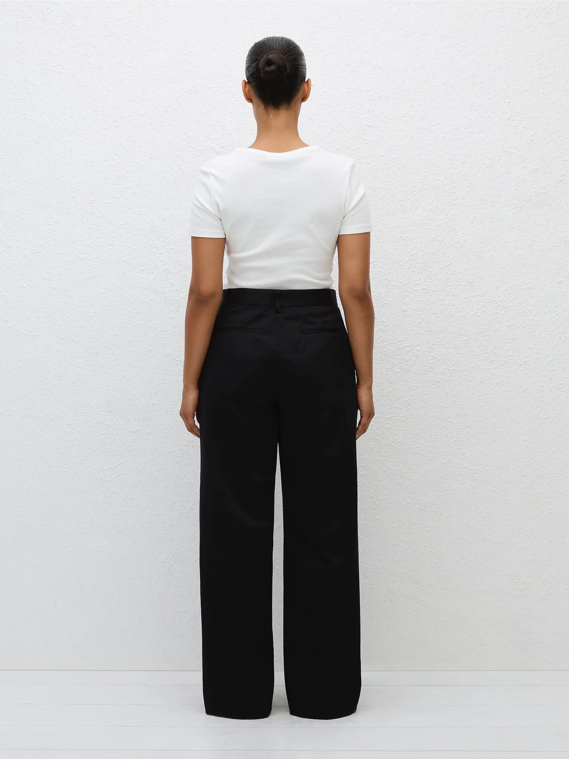 Black straight twill trousers