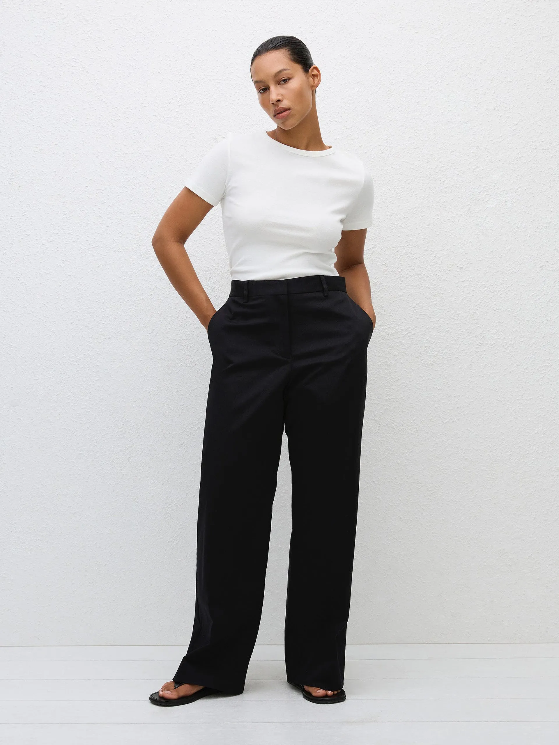 Black straight twill trousers