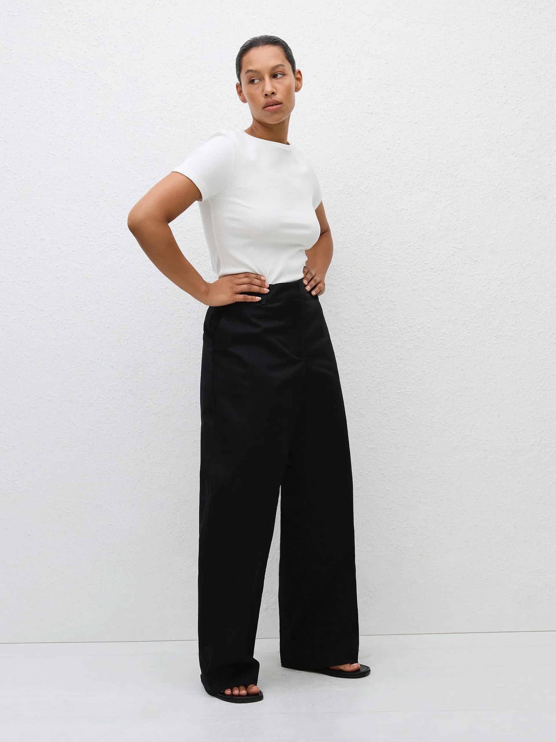 Black straight twill trousers