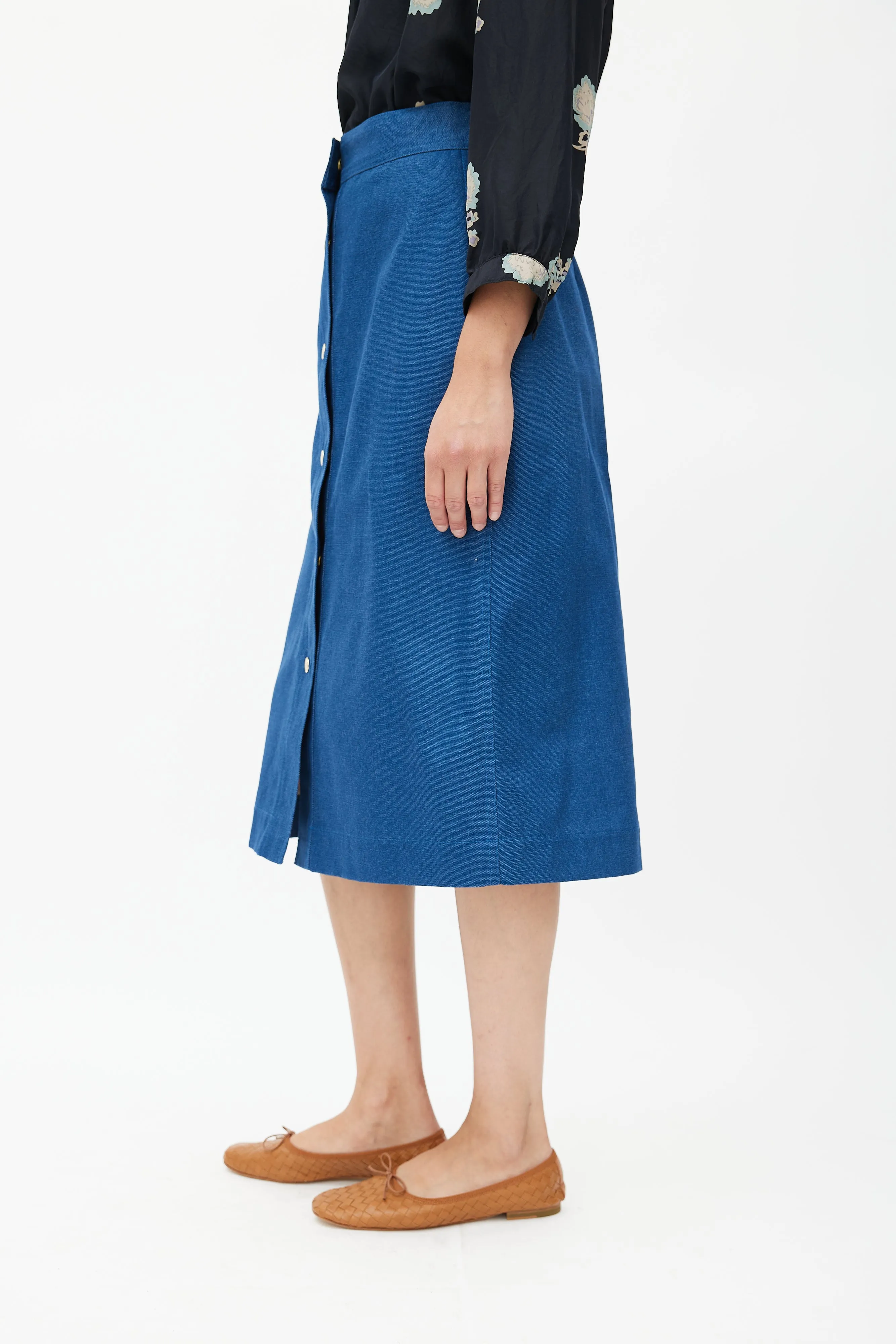 Blue A-Line Midi Skirt