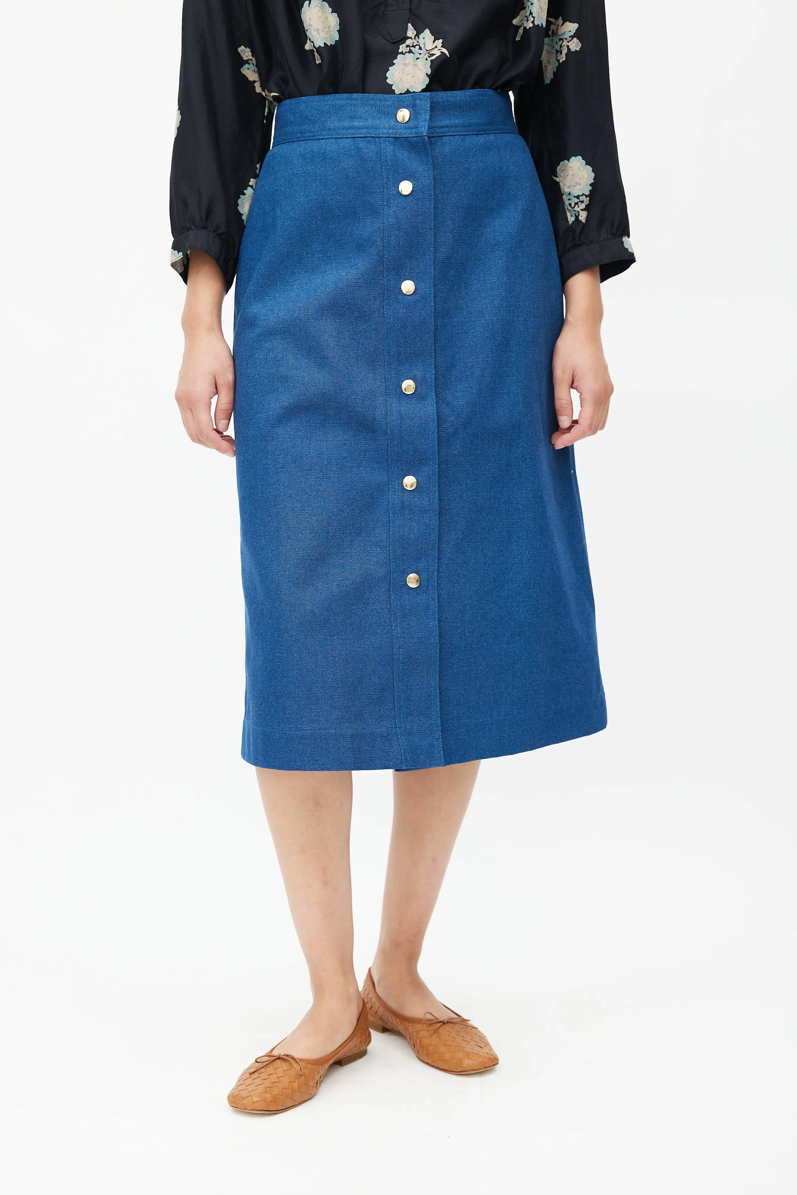 Blue A-Line Midi Skirt