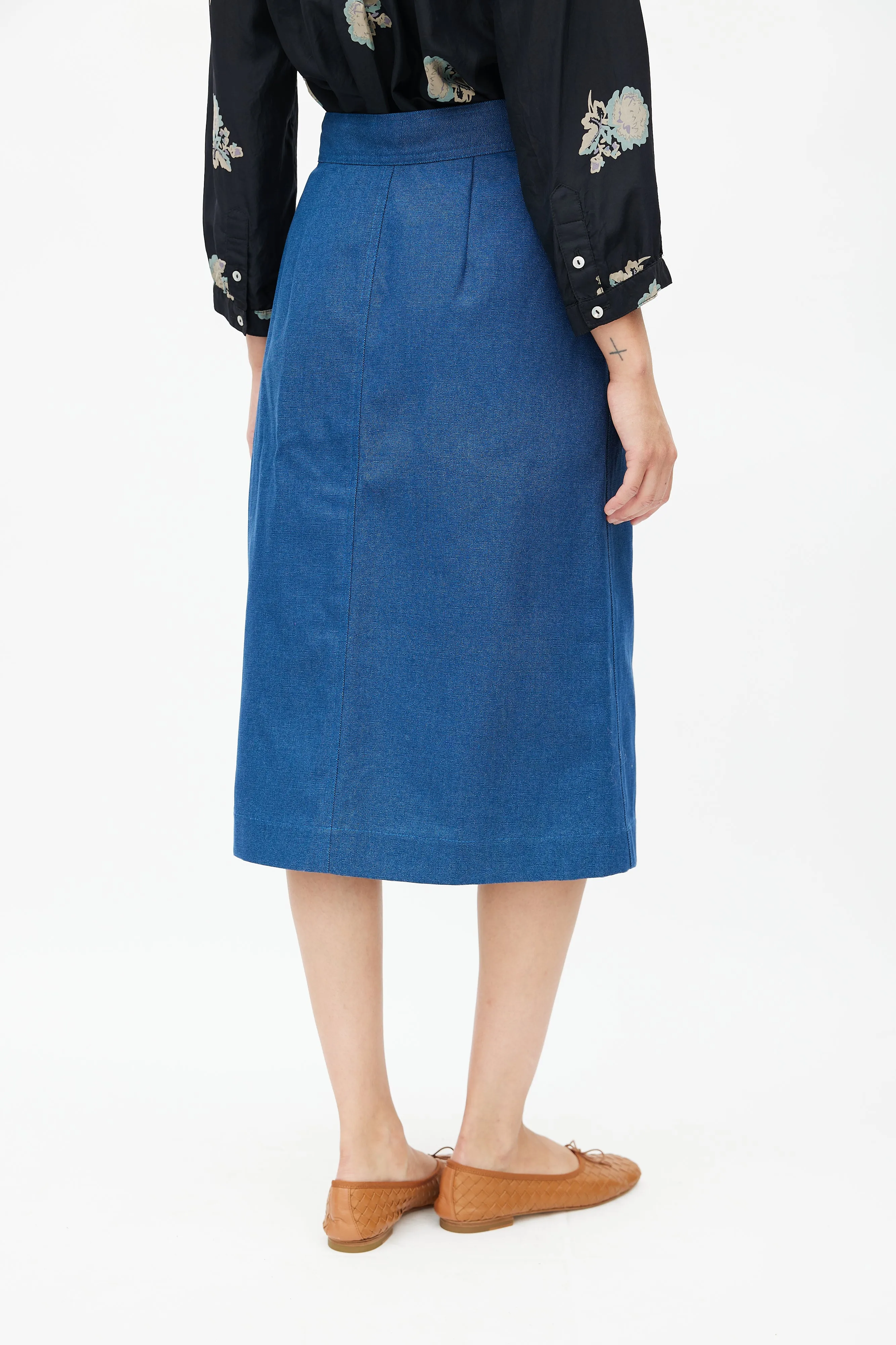 Blue A-Line Midi Skirt