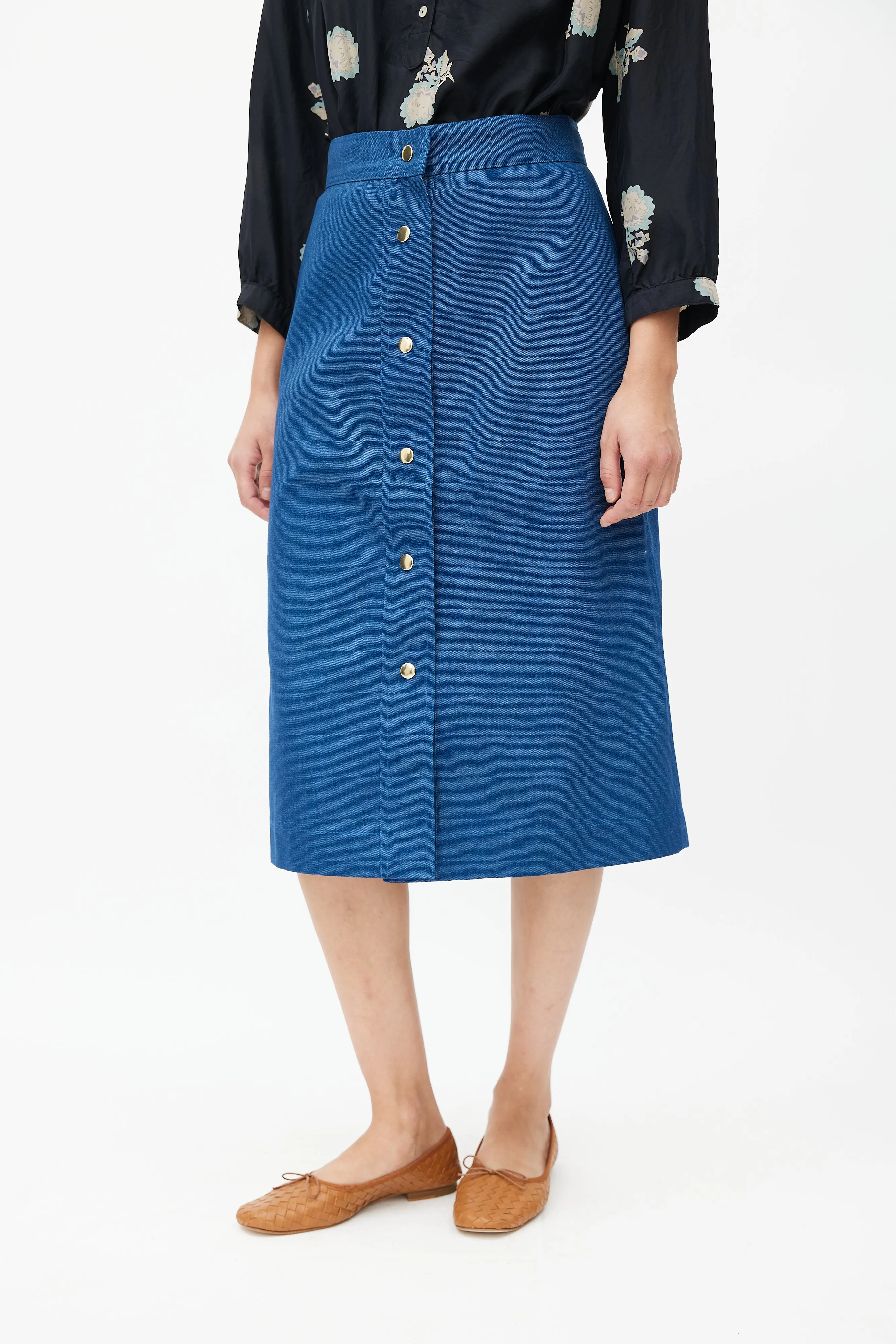 Blue A-Line Midi Skirt