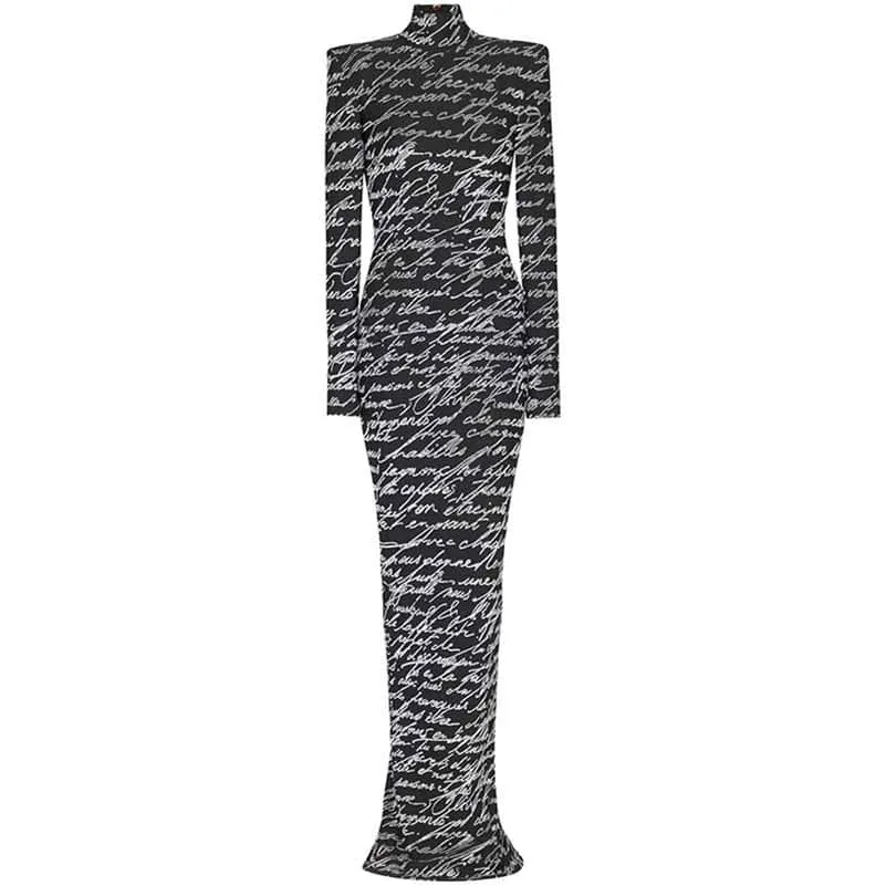 Bodycon Love Letter Long Dress Black Velvet Maxi Dress