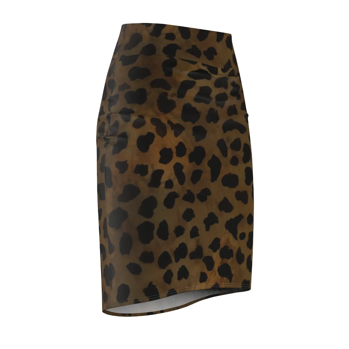 Brown Leopard Pencil Skirt, Cheetah Animal Print Women's Skirt-Made in USA(Size:XS-2XL)