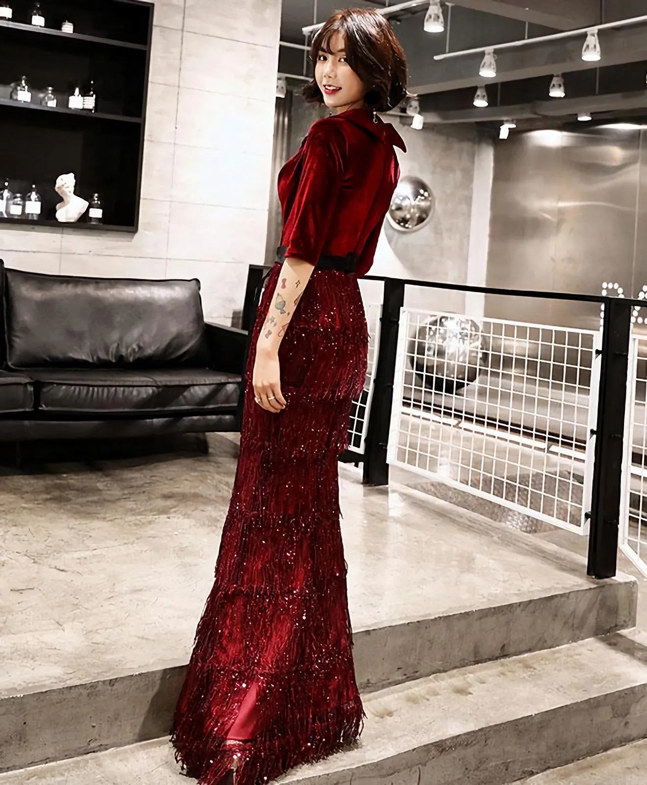 Burgundy Mermaid Long Prom Dress Burgundy Evening Dress