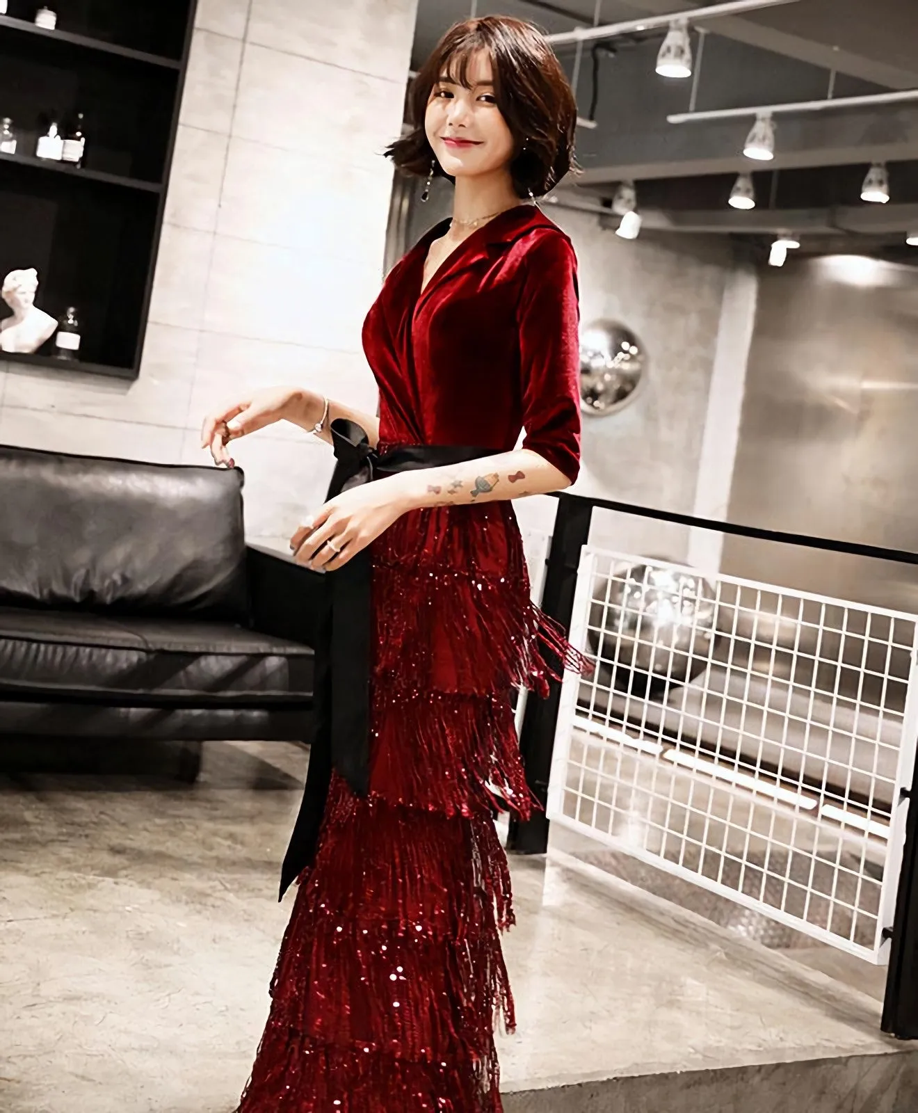 Burgundy Mermaid Long Prom Dress Burgundy Evening Dress