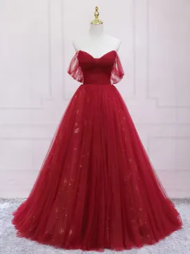 Burgundy Tulle Long Prom Dress Burgundy Evening Dress