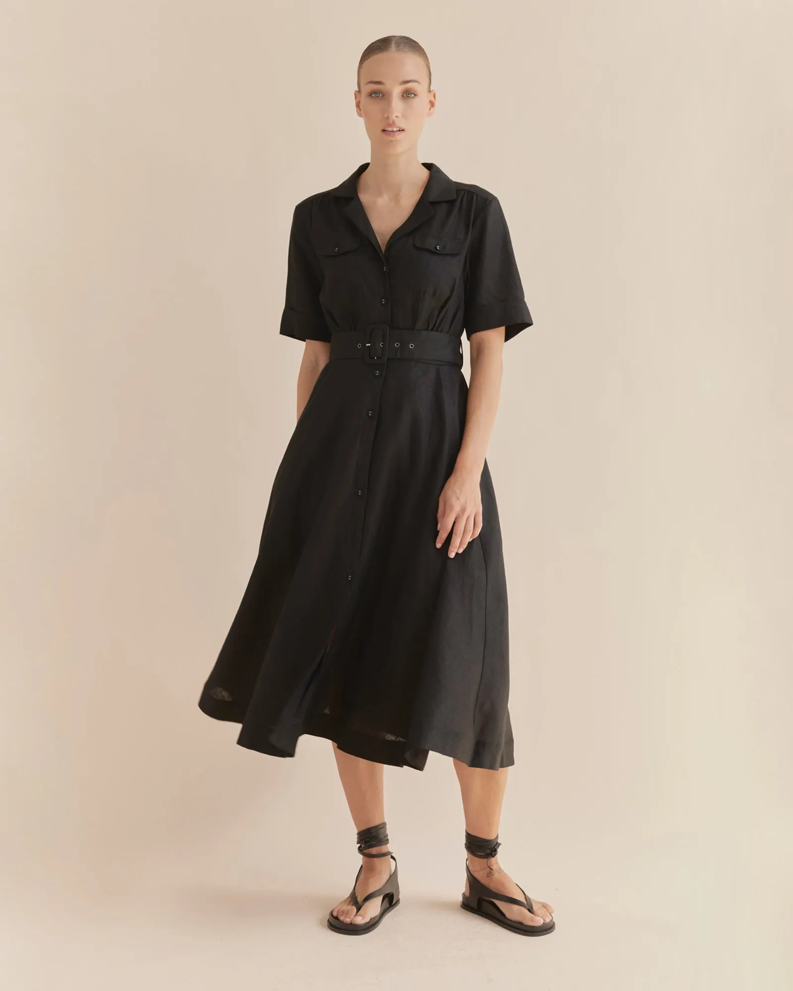 Cadence Linen Dress - Black