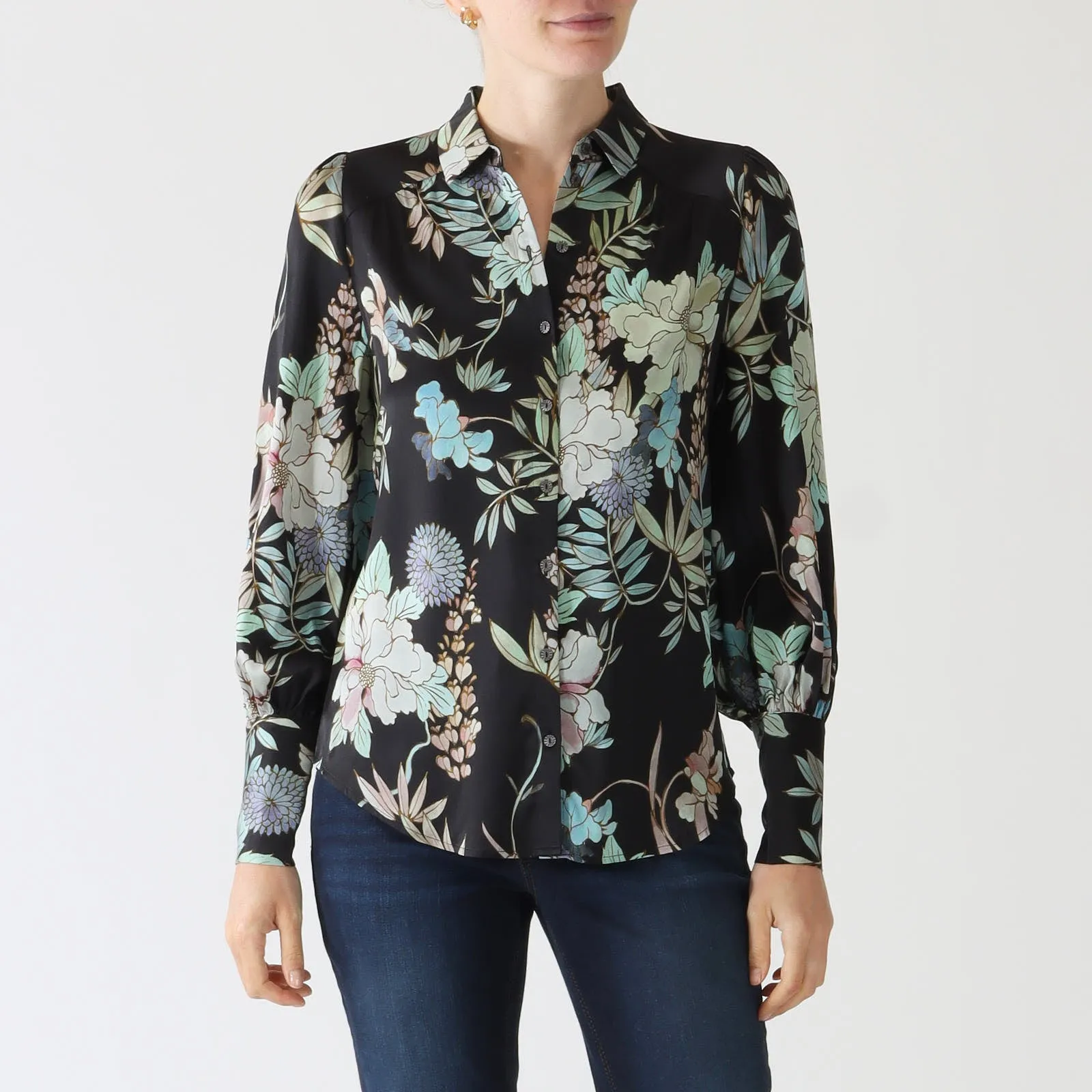 Cadence Mimosa Black Printed Silk Shirt