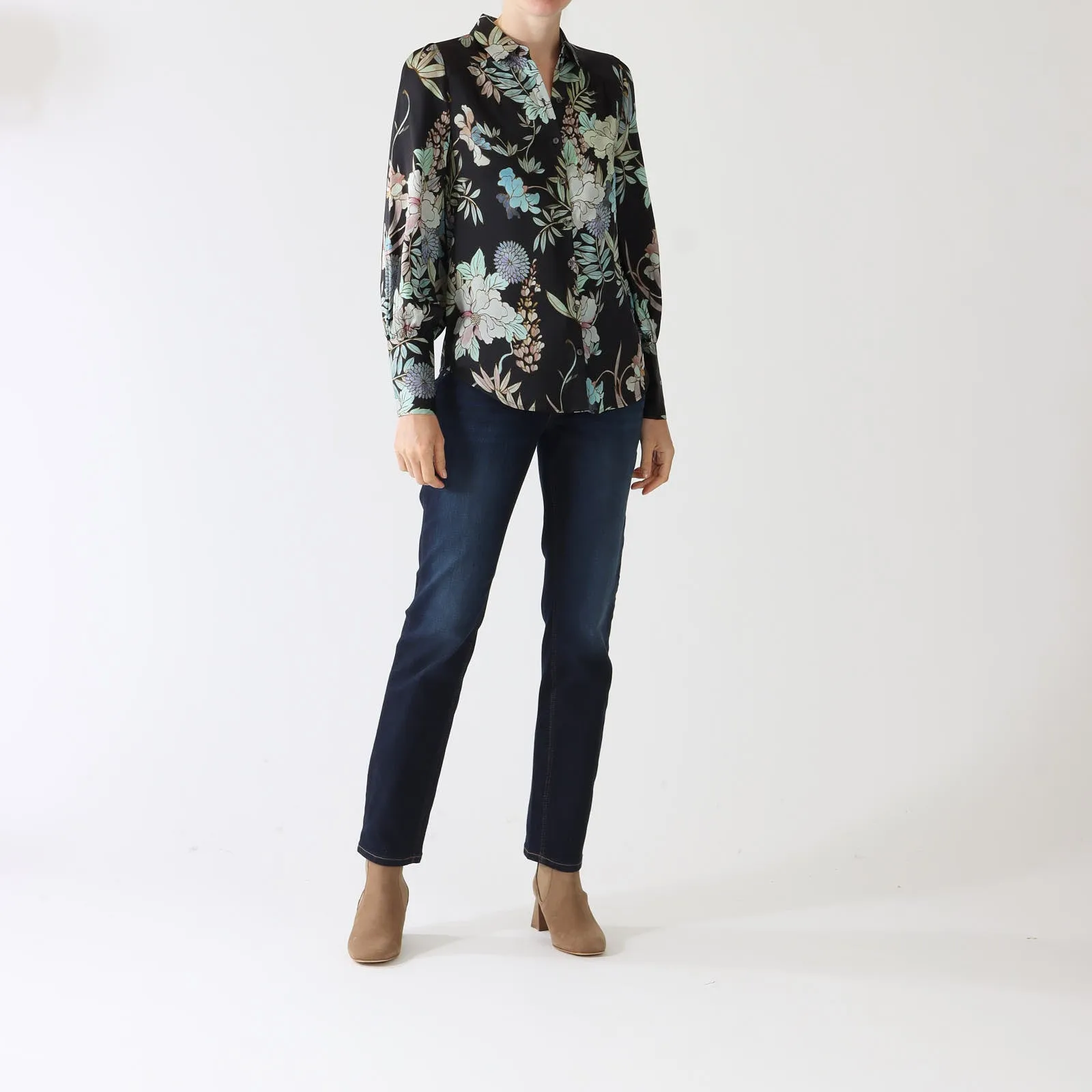 Cadence Mimosa Black Printed Silk Shirt