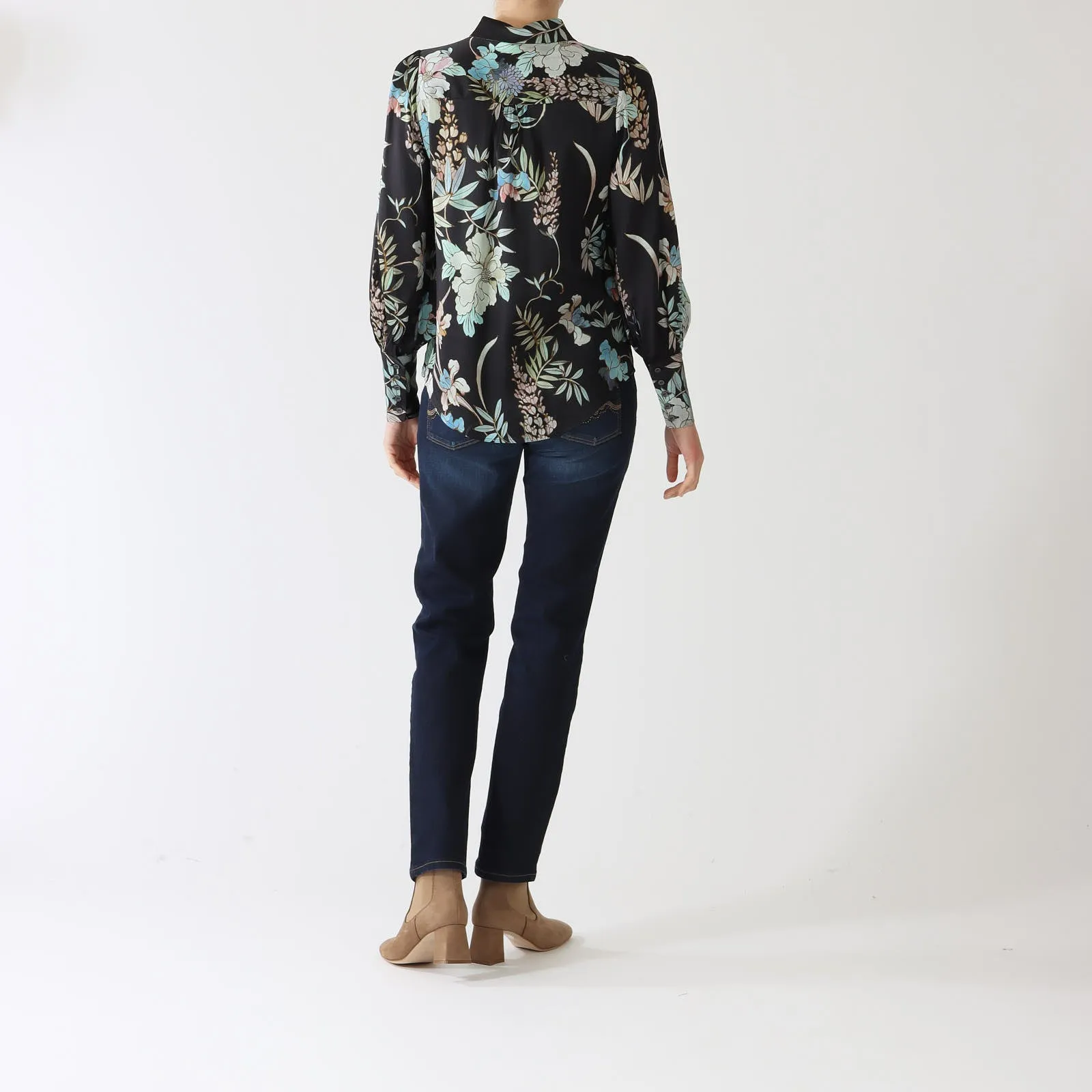 Cadence Mimosa Black Printed Silk Shirt