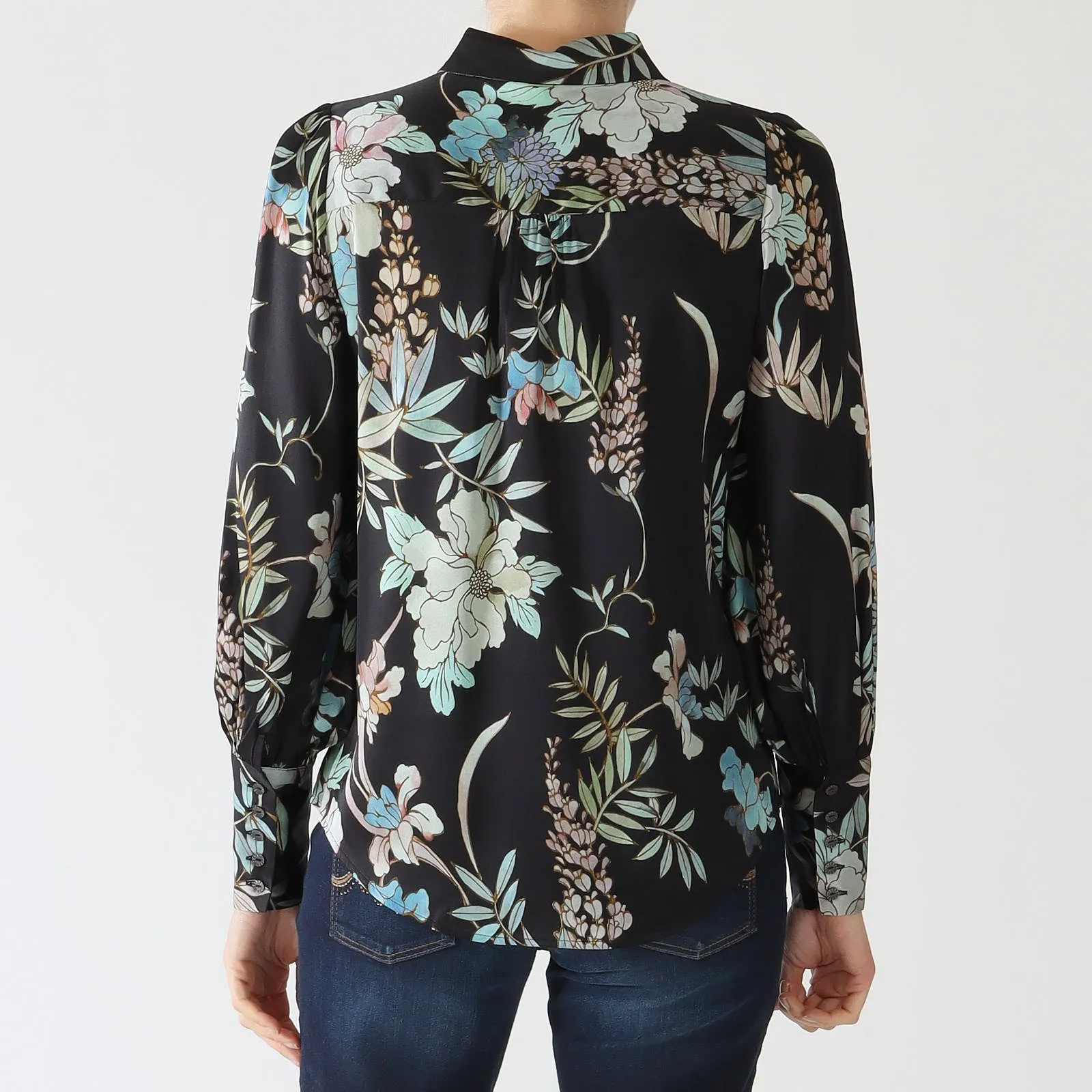 Cadence Mimosa Black Printed Silk Shirt