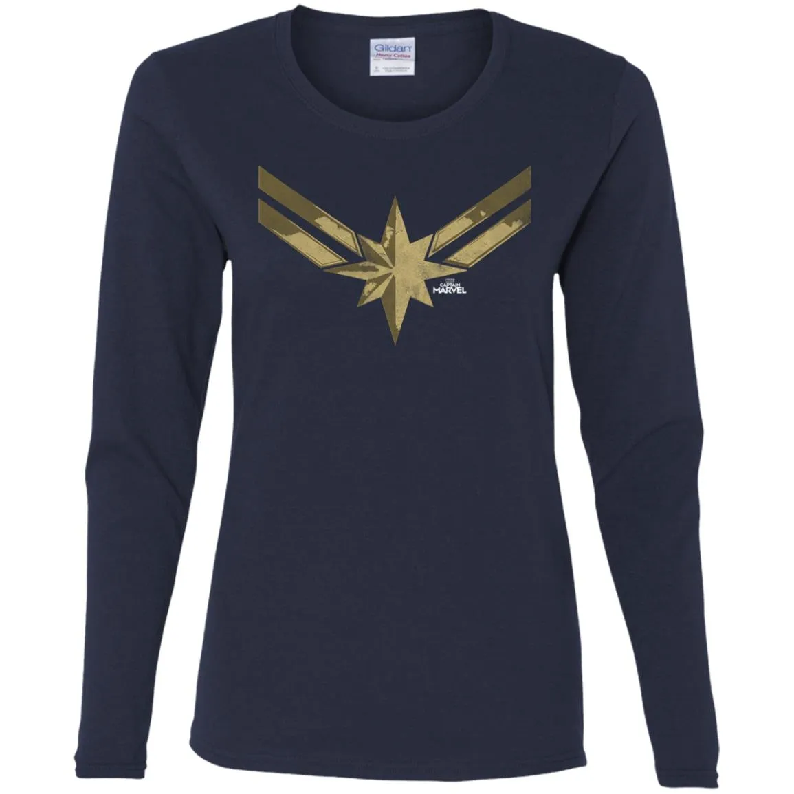 Captain Marvel Simple Gold Shadowed Logo Women Long Sleeve Shirt