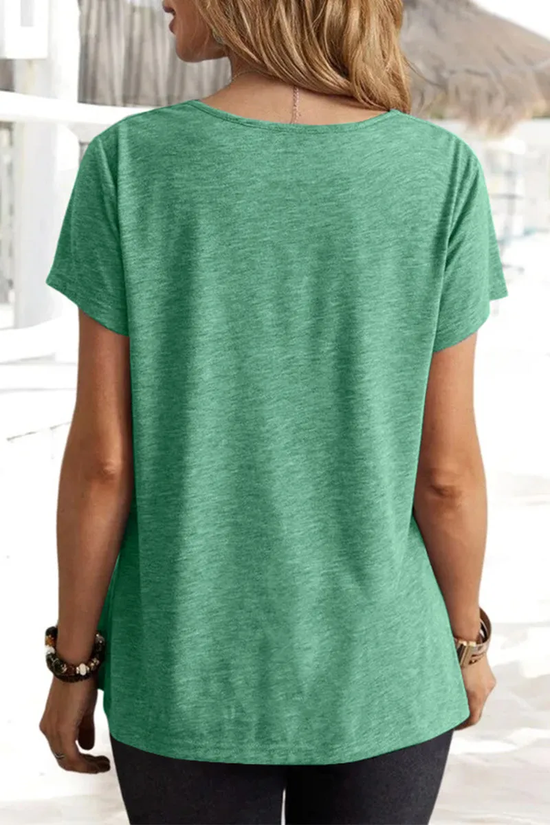 Casual Daily Solid Asymmetrical U Neck T-Shirts