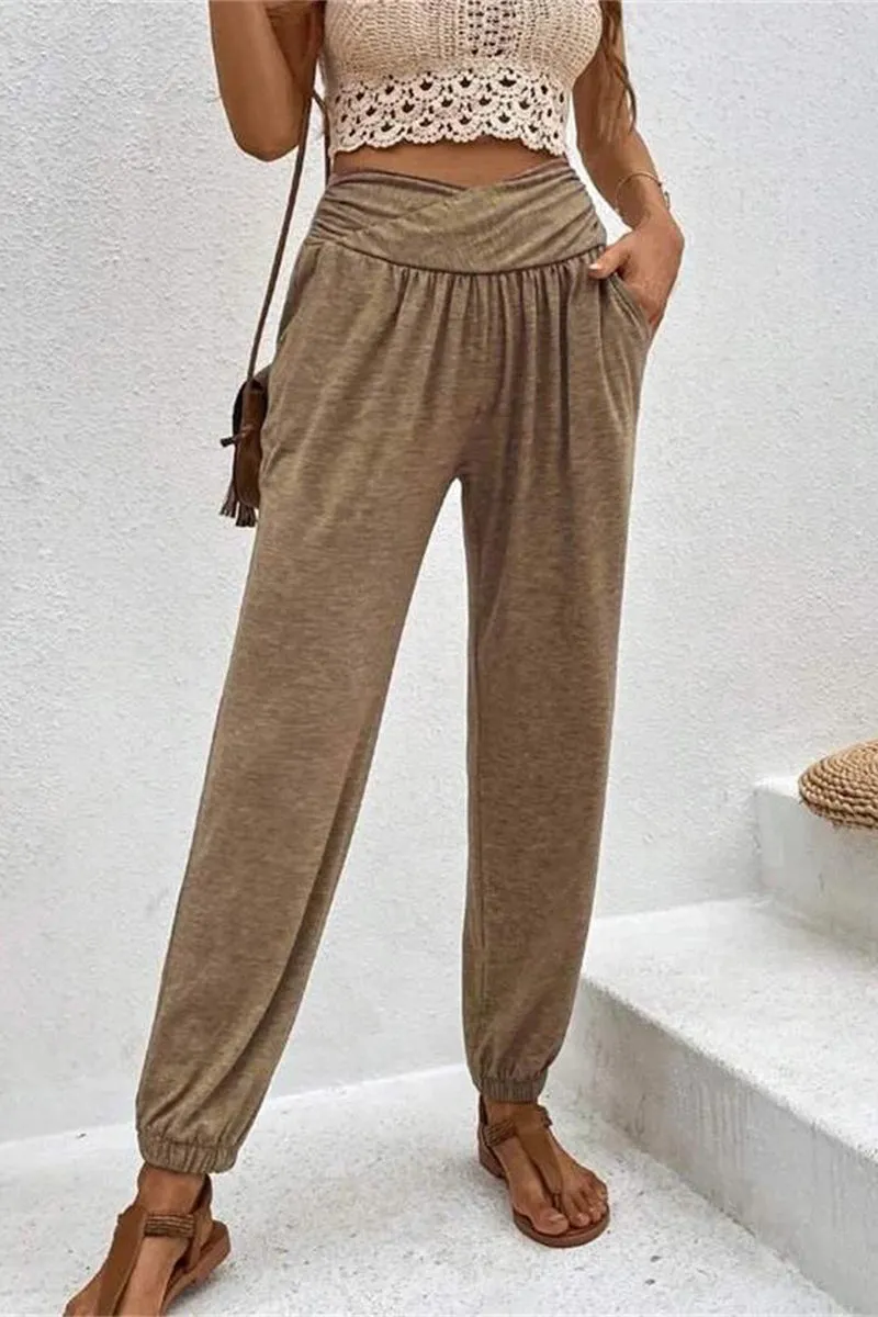 Casual Solid Pocket Loose High Waist Pencil Solid Color Bottoms