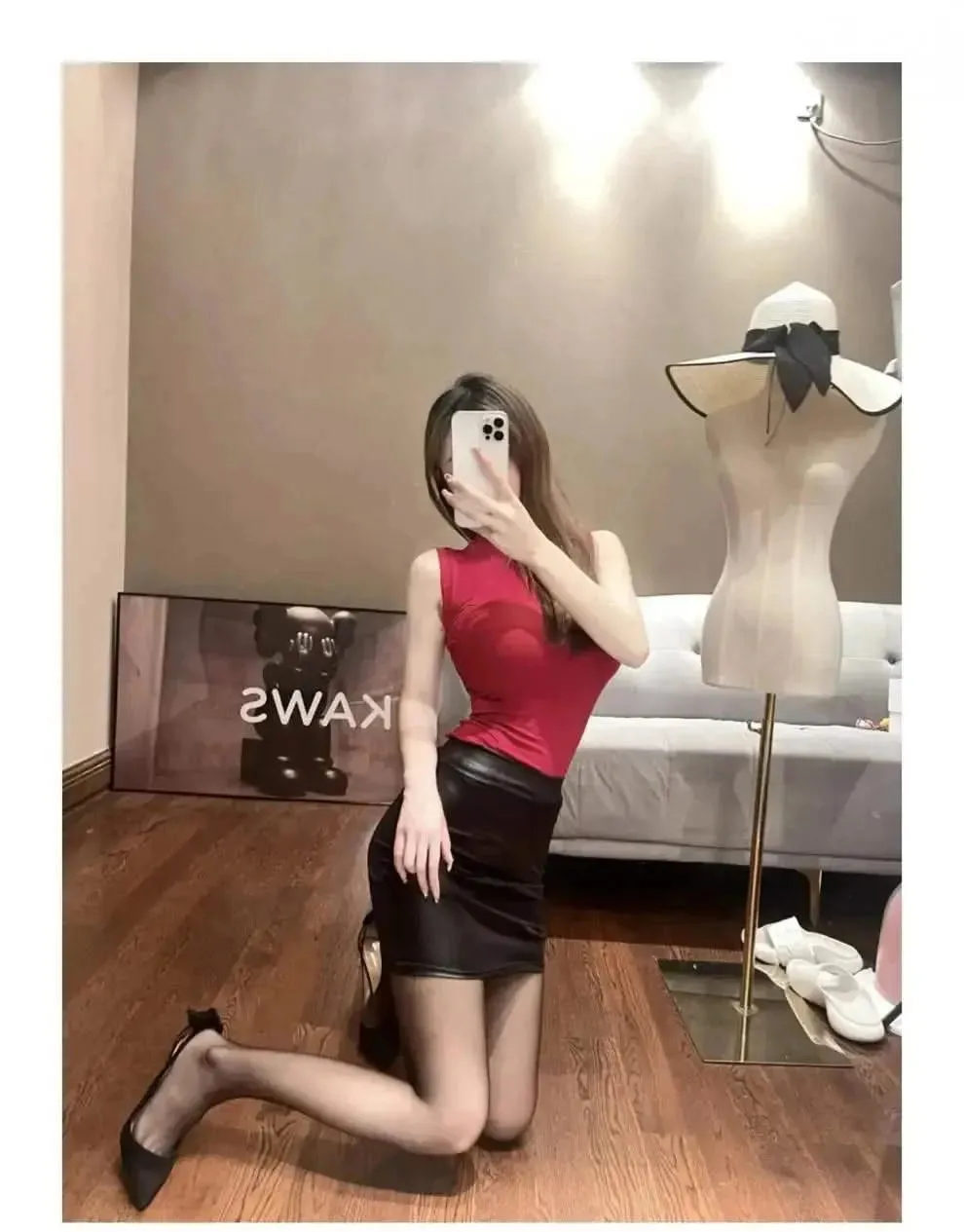 Chic High-Waist Black Imitation Leather Pencil Mini Skirt