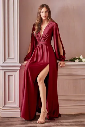 Cinderella Divine 7475 Long Sleeve Slit Leg Dress