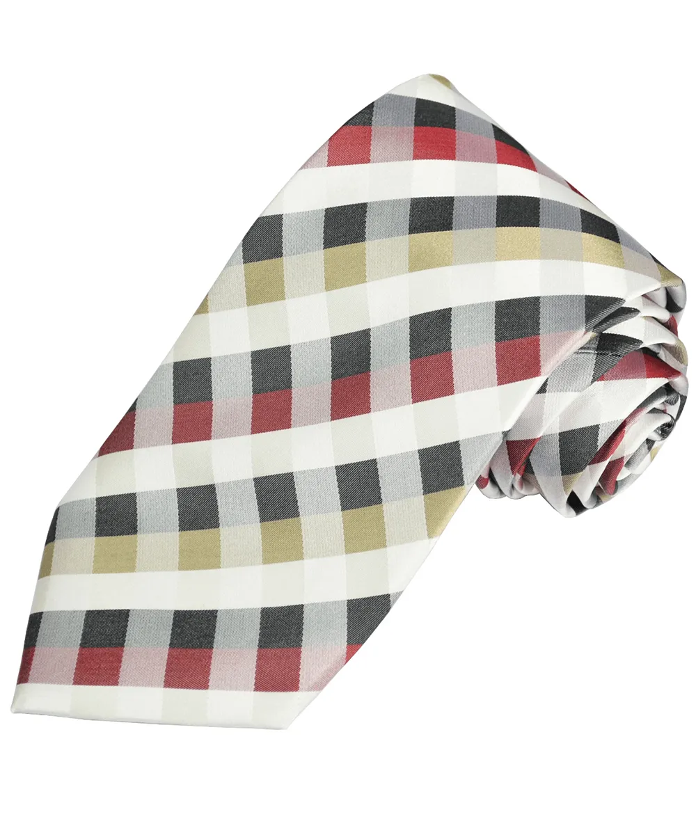 Cream and Red Plaid Silk Necktie