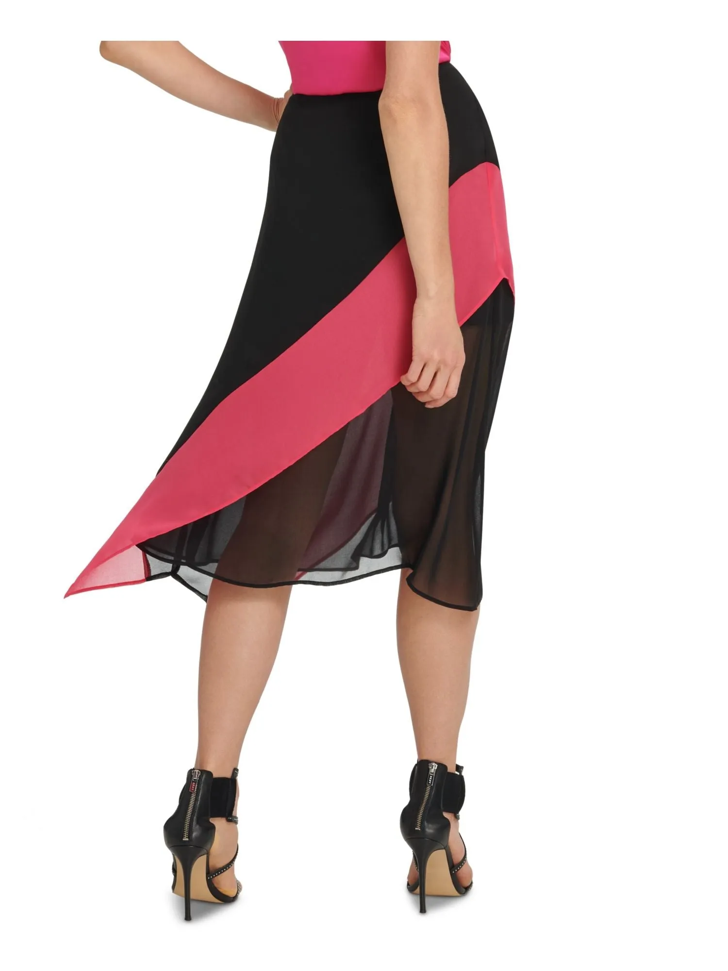 DKNY  Women's Colorblocked Asymmetrical Skirt Black Size Medium