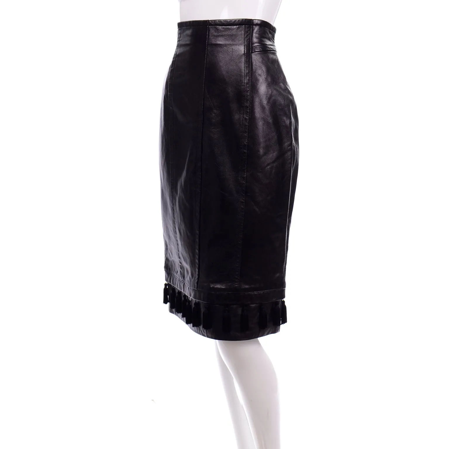 Escada Margaretha Ley Black Leather Tassel Skirt Deadstock New W Tags