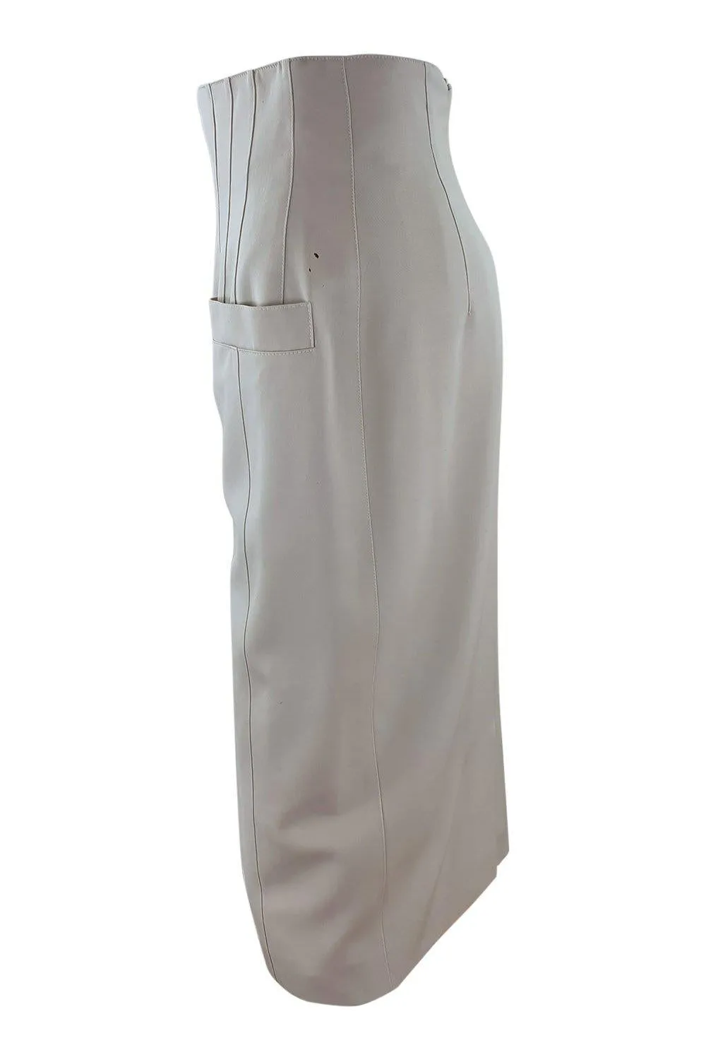 ESCADA Vintage 1980s Cream Pure New Wool Knee Length Pencil Skirt (36)