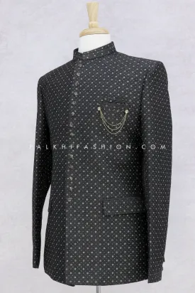 Festive Black Jodhpuri Suit With Embroidery Work