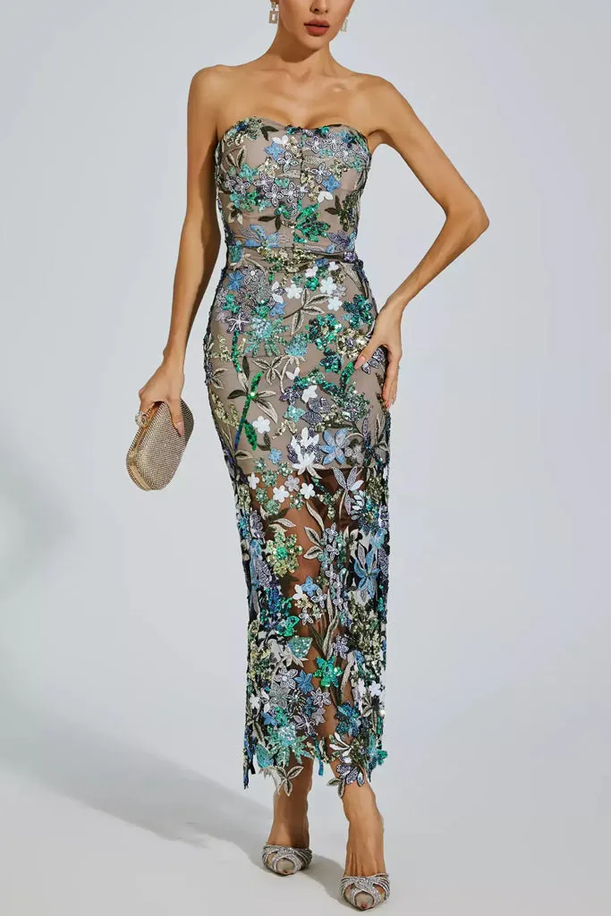 Fioralba Floral Strapless Evening Dress