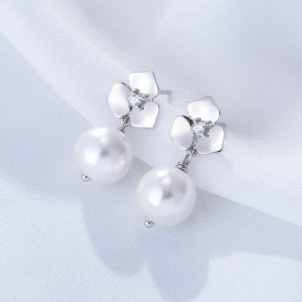 Flower Pearl Earrings Hook Earrings