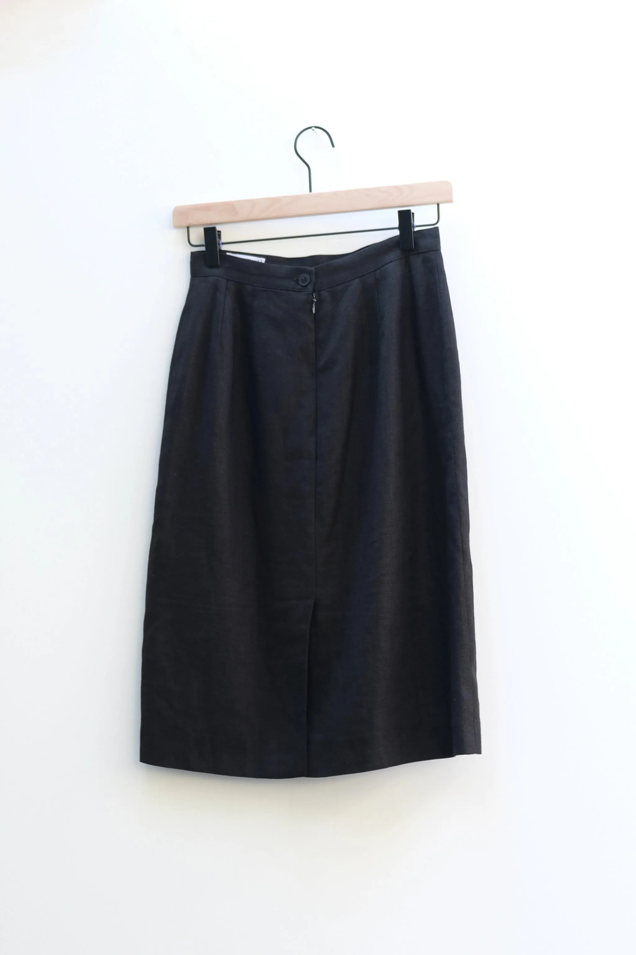 Giorgio Armani Black Linen High Waisted Pencil Skirt, Knee Length, US Size 4, 90s