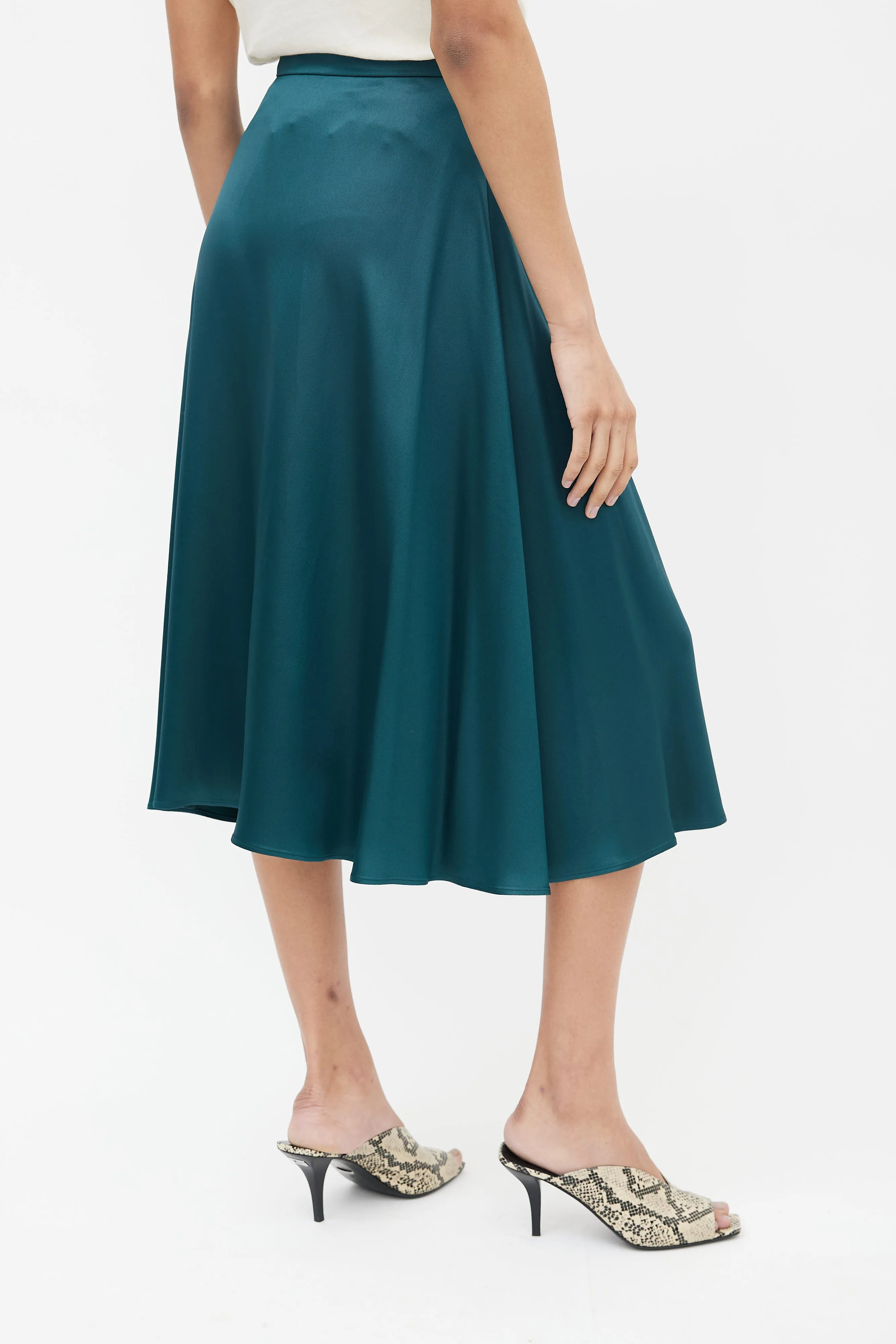 Green Satin A-Line Skirt