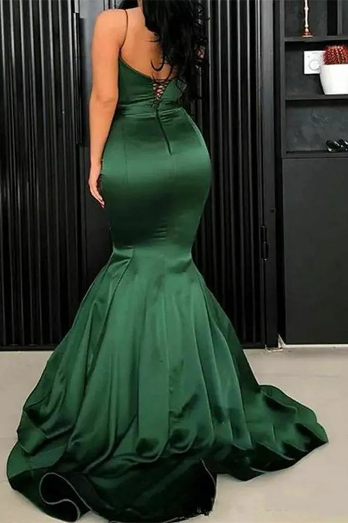 Green Spaghetti-Straps Mermaid Evening Dress