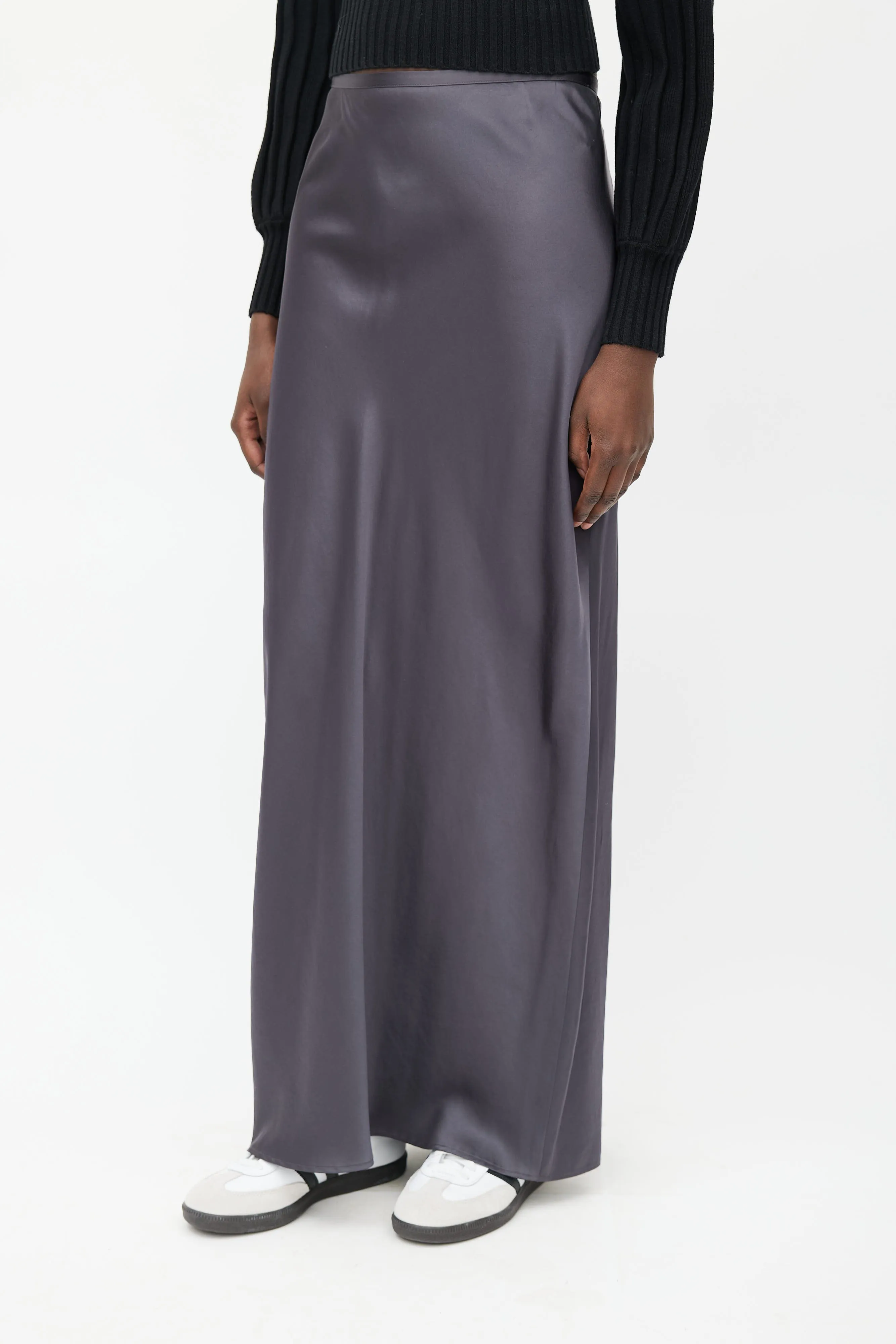 Grey Satin Maxi Skirt