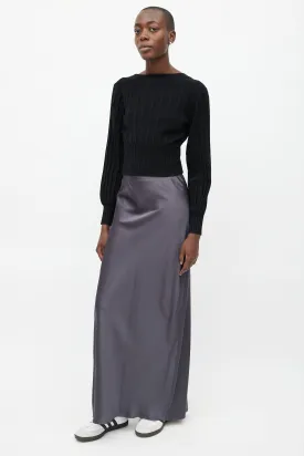 Grey Satin Maxi Skirt