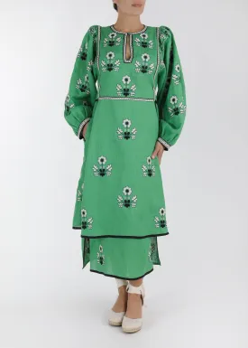 Iryna Embroidered Ukrainian Dress - Green, White