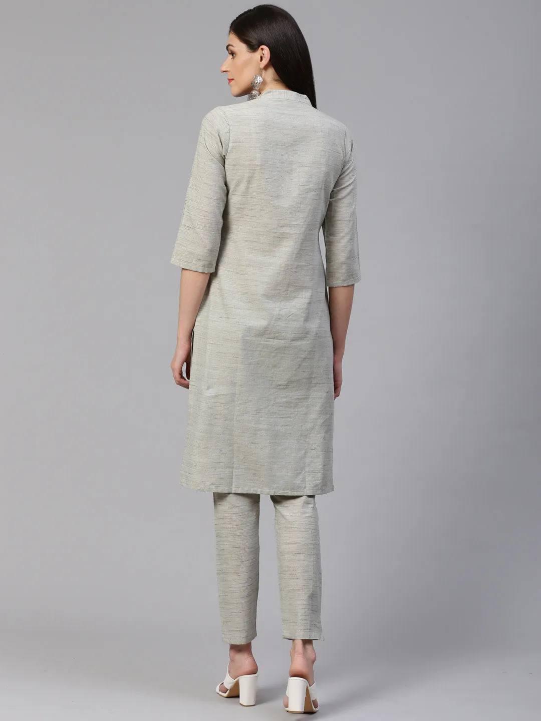 Jashvi Women Grey Woven Design Kurta with Trousers