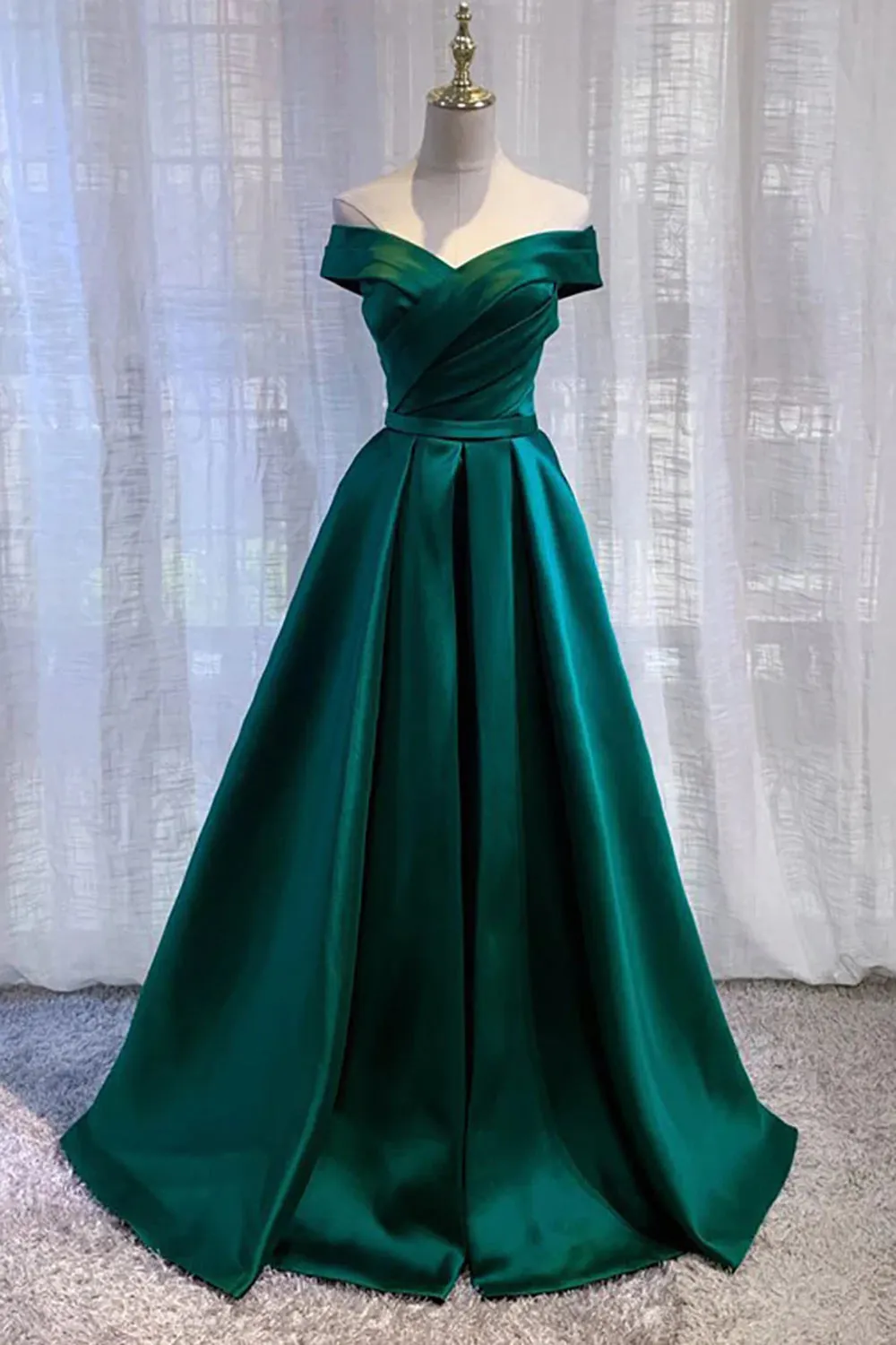 kamahe Dark Green Long Prom Dress Elegant A Line Off the Shoulder Party Evening Dress