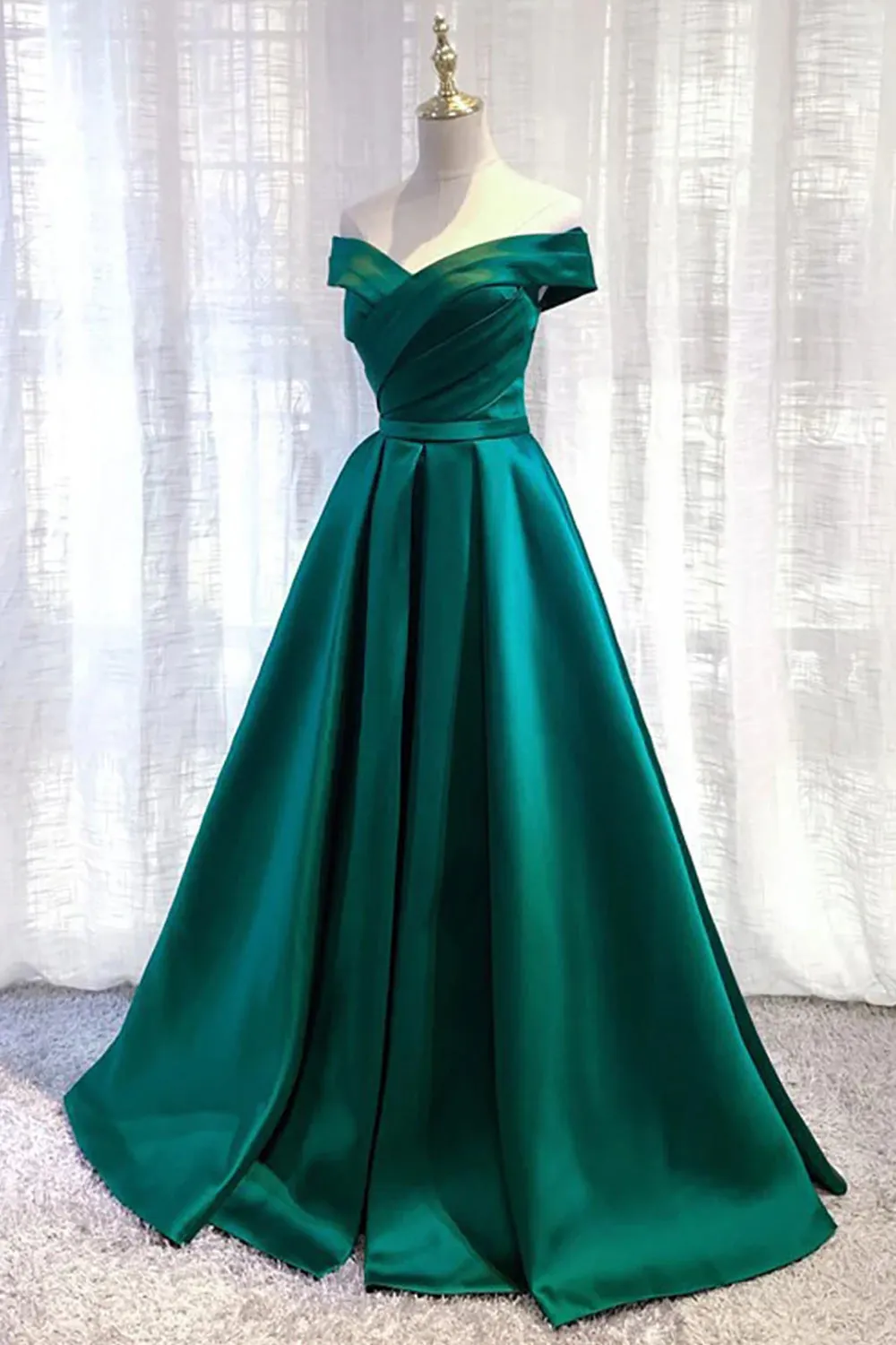 kamahe Dark Green Long Prom Dress Elegant A Line Off the Shoulder Party Evening Dress