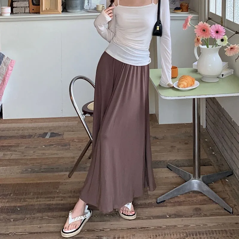 [Korean Style] 3 Colors Elastic Waisted A-line Maxi Skirt