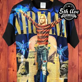 Kurt Cobain Nirvana in The Daily World - AOP all over print New Vintage Band T shirt