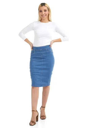 Light Blue High Waisted Jean Pencil Skirt 'Siena'