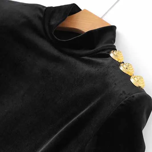 Long Sleeve Black Velvet Top Mini Skirt Suit