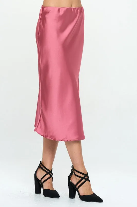 Made in USA Solid Satin Midi Skirt